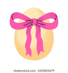 Painted eggs with bow. Easter egg tied with ribbon, traditional spring Easter treat flat vector illustration. Cute holidays decorative egg