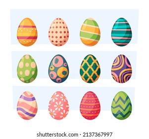 Painted eggs. Easter symbols christian authentic celebration garish vector colored eggs decorated