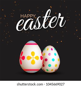 Painted eggs on grey background. Happy Easter Concept. 