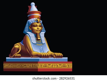 Painted Egyptian Sphinx on a black background rotate