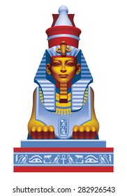 Painted Egyptian sphinx on a white background front view