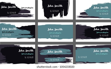 Painted Elegant Business Cards Template. Oil Paint Corporate Identity Texture Design. Brushstroke Stripes Business Cards Template Set. Painted Hipster Banners, Ads Background Cool Set.