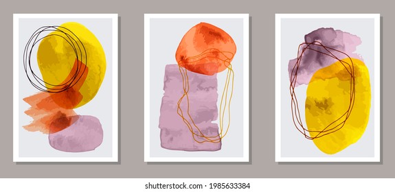 Painted elegant canvas vector collection. Watercolor smears patterns. Chinese style prints. Youth wall poster layouts. Doodle elements.