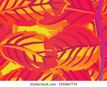 Malte englische Rose Leaf Muster Kollektion. Romantischer botanischer Vektorhintergrund. Summer Textile Design. Rose Blätter Nahtloses Muster. Safrangelbes und rotes, wiederholtes Frühlingsgrundel.