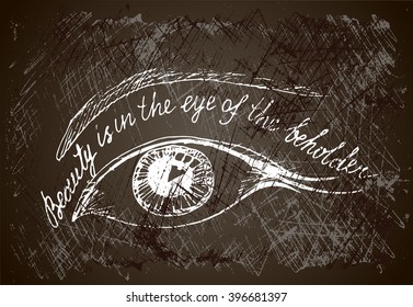 Painted eye  with hand drown inscription. 