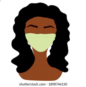 Painted face of a masked African American girl with curly hair during a pandemic.Dark hair and eyebrows.Vector