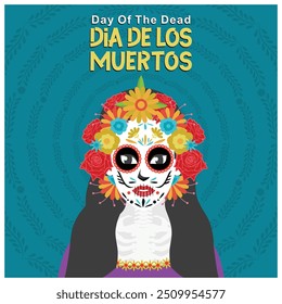 Crânio feminino pintado decorado com flores. Dia dos mortos Dia de los Muertos. Conceito de Dia dos Mortos. Ilustração de vetor plano.