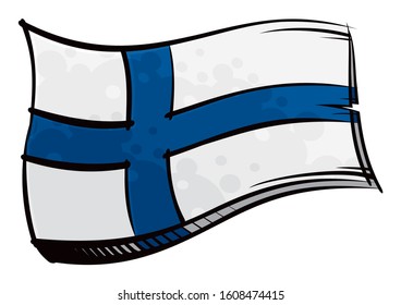 Painted Finland flag waving in wind