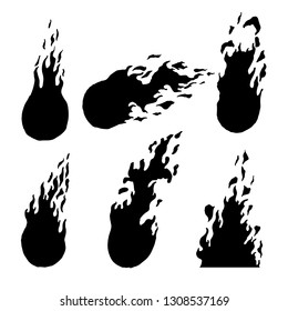 Painted fire. Set of hand drawn frames. Vector illustration