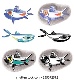 Painted fish, vector illustration.