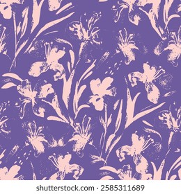 Painted Flowers Decorative seamless pattern. Repeating background. Tileable wallpaper print.