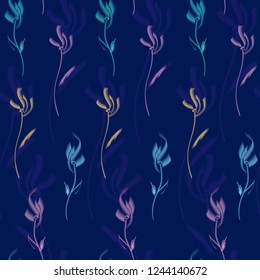 Painted flowers in a free style vector seamless pattern, a concept vector illustration