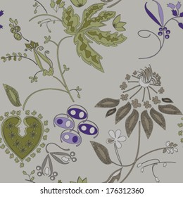 painted flowers on a gray background, seamless pattern