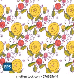 Painted flowers. Seamless vector background. EPS 10