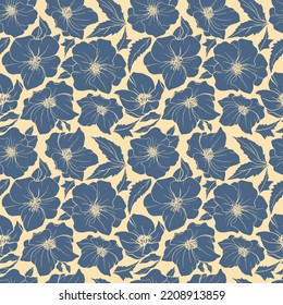 Painted flowers. Silhouette. Seamless floral vector pattern. Autumn color combination. Dairy background. Autumn. Blue flowers. Spring. Home textiles.