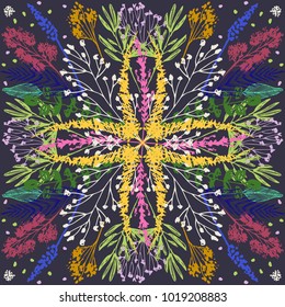 Painted flowers with a symmetrical pattern for seamless patterns. Vector background for design