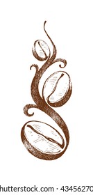 painted fragrant coffee beans, coffee branch, flavored drink