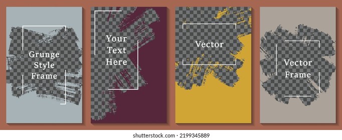 Painted frame social media story post template set. Cool banner design vector collection. Text place transparent background. Social media grunge story publications.  Editable blog stories
