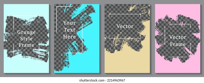 Painted frame social media story post template set. Modern banner design vector collection. Empty space transparent background. Social media story publication layouts.  Editable blog stories