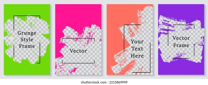 Painted frame social media story post template set. Modern banner design vector collection. Empty space transparent background. Social media story publication layouts.  Sale poster templates