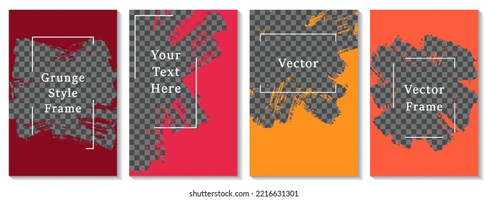 Painted frame social media story post template set. Simple banner design vector collection. Empty space transparent background. Social media grunge story publications.  Editable blog mockups