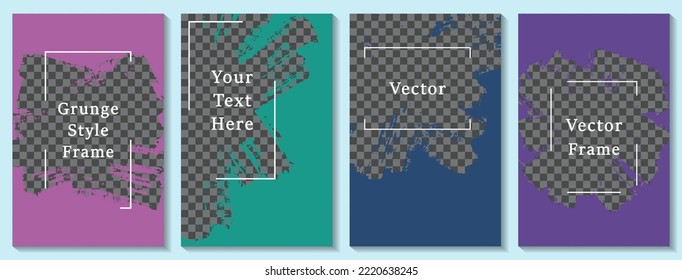 Painted frame social media story post template set. Simple banner design vector collection. Text place transparent background. Social media grunge story publications.  Border box templates