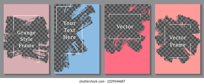 Painted frame social media story post template set. Minimal banner design vector collection. Text place transparent background. Social media grunge story publications.  Blank promo banners