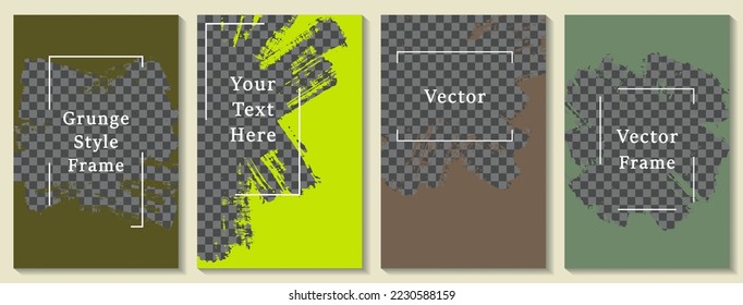 Painted frame social media story post template set. Trendy banner design vector collection. Empty space transparent background. Social media grunge story publications.  Editable blog mockups