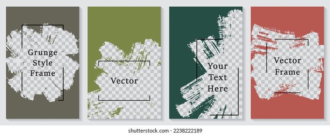 Painted frame social media story post template set. Simple banner design vector collection. Text place transparent background. Social media story publication layouts.  Sale poster templates