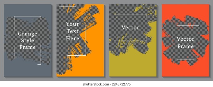 Painted frame social media story post template set. Grunge banner design vector collection. Text place transparent background. Social media story publication layouts.  Editable blog feeds
