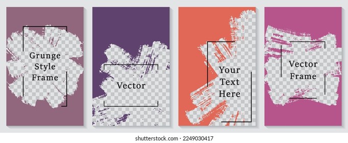 Painted frame social media story post template set. Flat banner design vector collection. Empty space transparent background. Social media story publication layouts.  Editable blog mockups