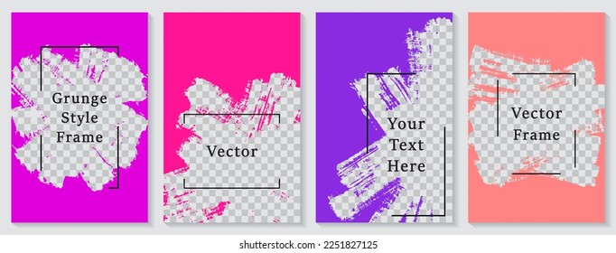 Painted frame social media story post template set. Simple banner design vector collection. Text place transparent background. Social media story publication layouts.  Editable blog feeds