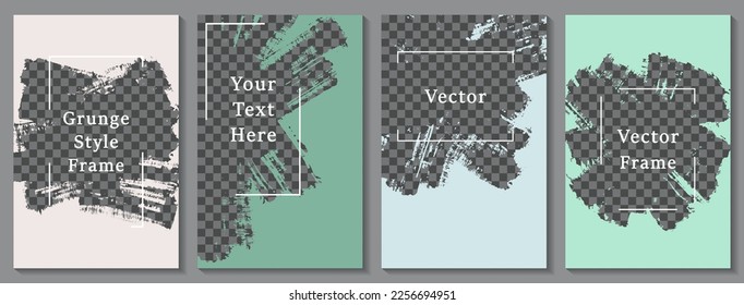 Painted frame social media story post template set. Decorative banner design vector collection. Text place transparent background. Social media story publication layouts.  Editable blog stories
