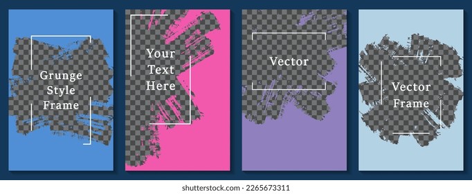 Painted frame social media story post template set. Simple banner design vector collection. Text place transparent background. Social media story publication layouts.  Editable blog stories