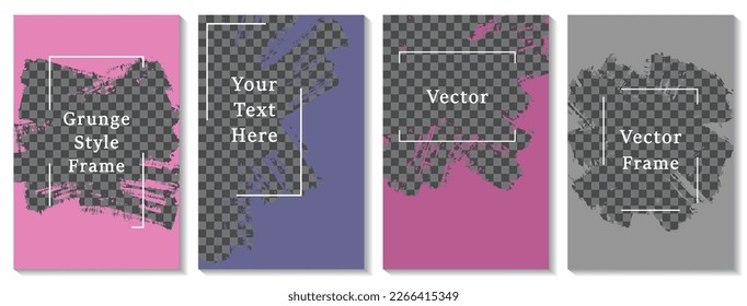 Painted frame social media story post template set. Stylish banner design vector collection. Text place transparent background. Social media story publication layouts.  Editable blog mockups