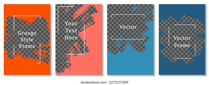 Painted frame social media story post template set. Messy banner design vector collection. Text place transparent background. Social media grunge story publications.  Editable blog posters
