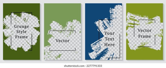 Painted frame social media story post template set. Cool banner design vector collection. Empty space transparent background. Social media story publication layouts.  Editable blog mockups