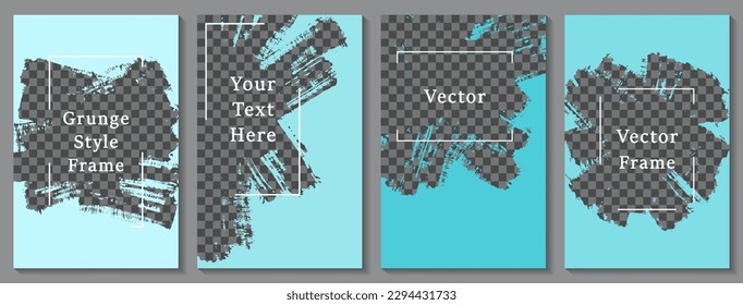 Painted frame social media story post template set. Grunge banner design vector collection. Empty space transparent background. Social media story publication layouts.  Editable blog stories