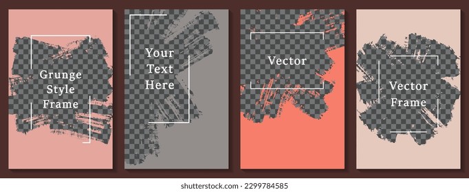 Painted frame social media story post template set. Messy banner design vector collection. Text place transparent background. Social media story publication layouts.  Editable blog stories