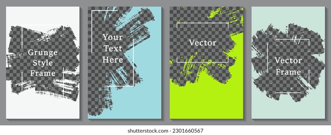 Painted frame social media story post template set. Creative banner design vector collection. Text place transparent background. Social media grunge story publications.  x