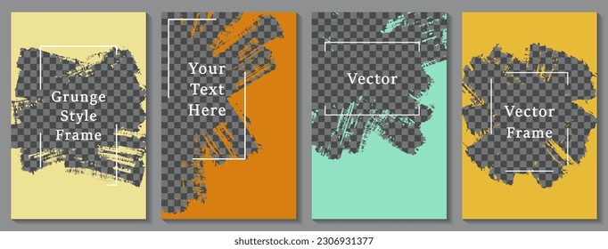 Painted frame social media story post template set. Stylish banner design vector collection. Empty space transparent background. Social media story publication layouts.  Editable blog posters