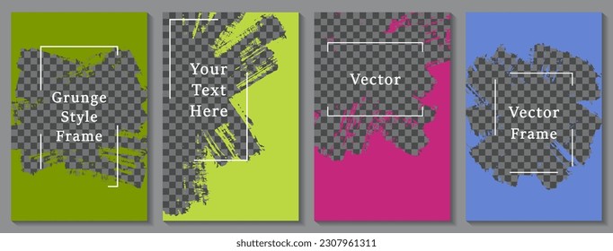 Painted frame social media story post template set. Messy banner design vector collection. Empty space transparent background. Social media story publication layouts.  Editable blog posters