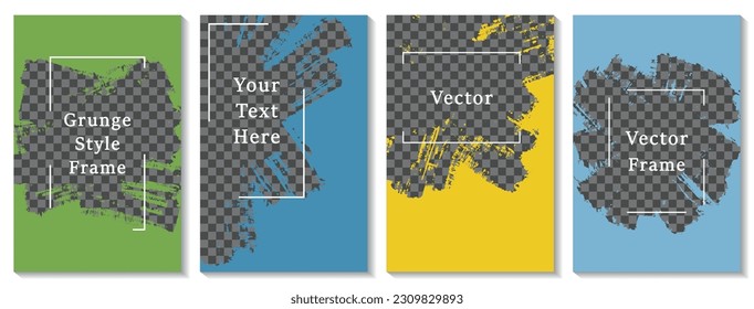 Painted frame social media story post template set. Creative banner design vector collection. Text place transparent background. Social media grunge story publications.  Blank content banners