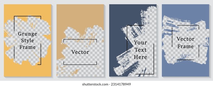 Painted frame social media story post template set. Abstract banner design vector collection. Empty space transparent background. Social media story publication layouts.  Editable blog feeds