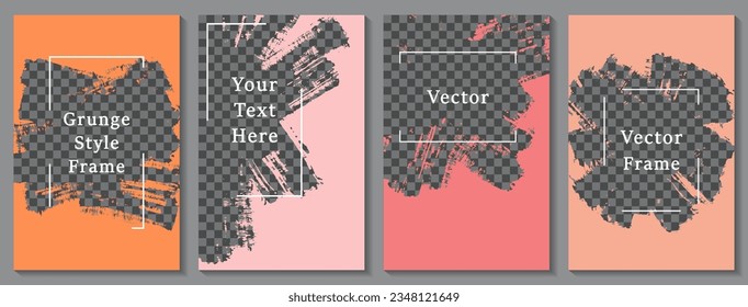 Painted frame social media story post template set. Simple banner design vector collection. Empty space transparent background. Social media story publication layouts.  Blank content banners