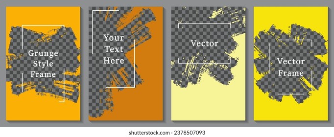 Painted frame social media story post template set. Flat banner design vector collection. Empty space transparent background. Social media story publication layouts.  Paint flyer templates