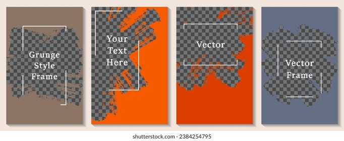Painted frame social media story post template set. Cool banner design vector collection. Text place transparent background. Social media grunge story publications.  Paint flyer templates