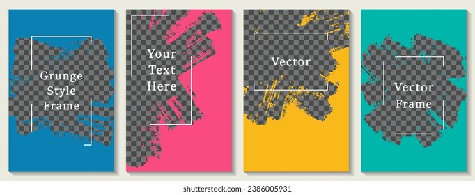 Painted frame social media story post template set. Cool banner design vector collection. Text place transparent background. Social media grunge story publications.  Editable blog feeds