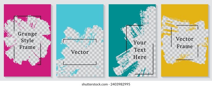Painted frame social media story post template set. Minimalist banner design vector collection. Text place transparent background. Social media grunge story publications.  Editable blog feeds