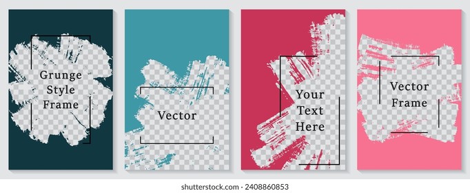 Painted frame social media story post template set. Minimal banner design vector collection. Text place transparent background. Social media grunge story publications.  Sale poster templates